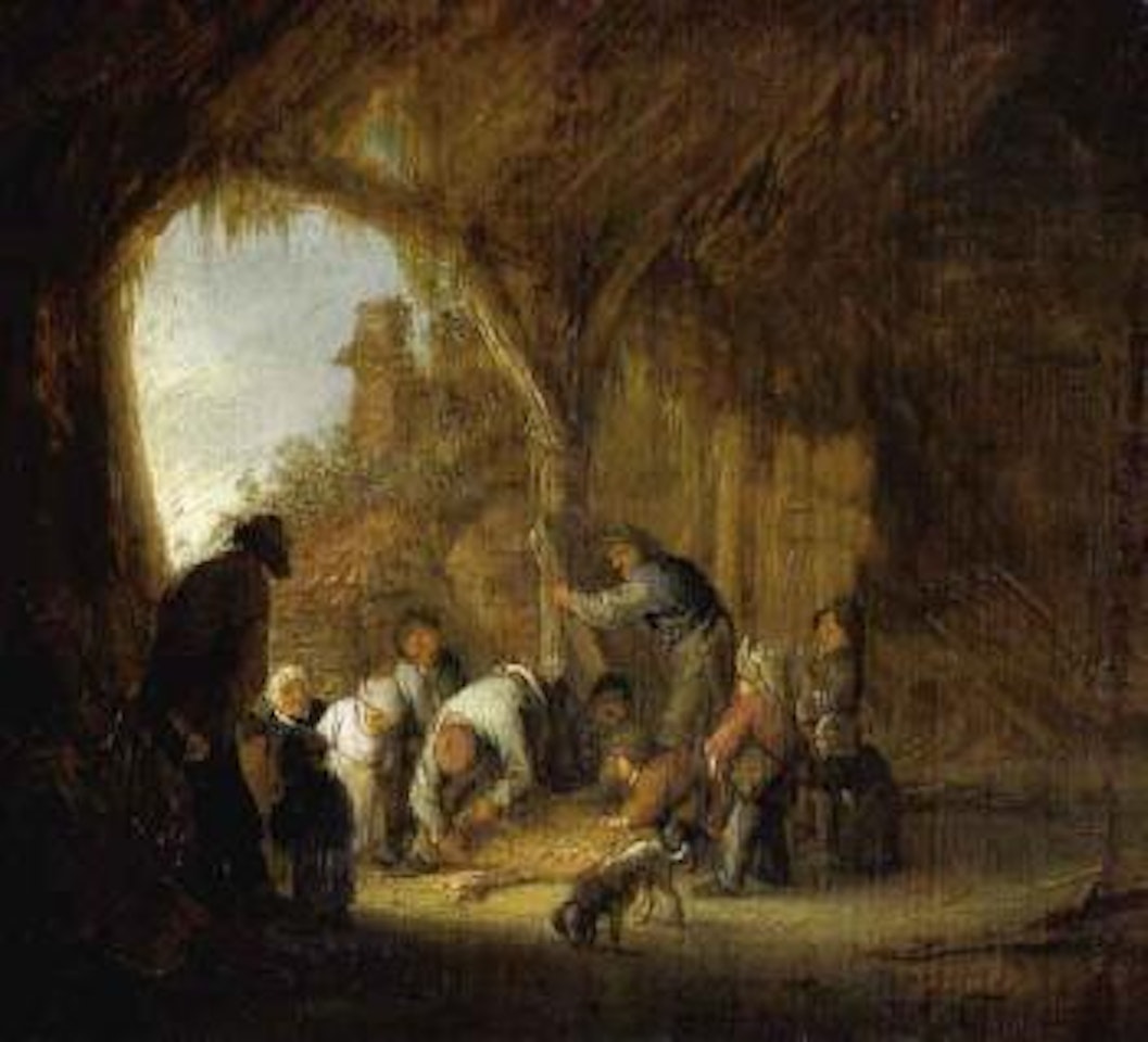 Peasant family in barn by Adriaen van Ostade