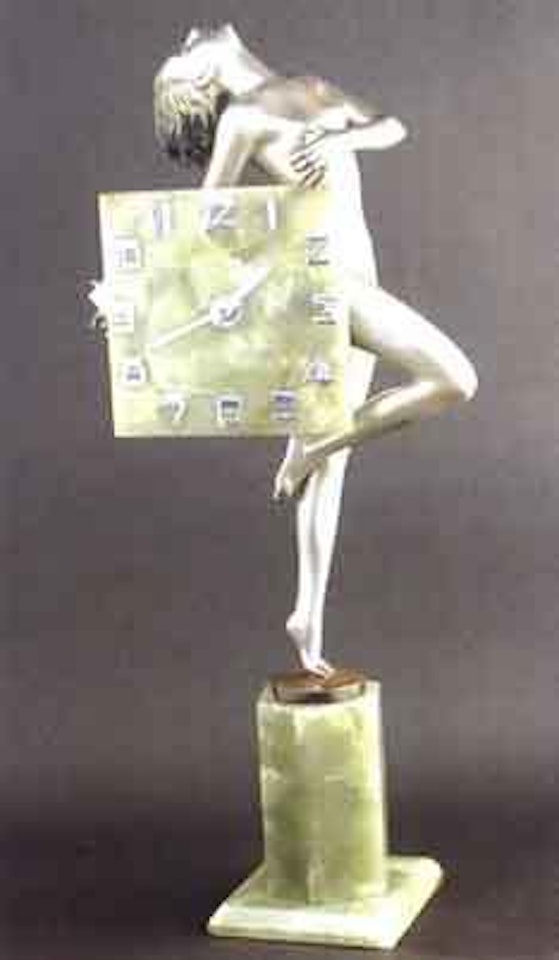 Art Deco figure holding a clock by Josef Lorenzl