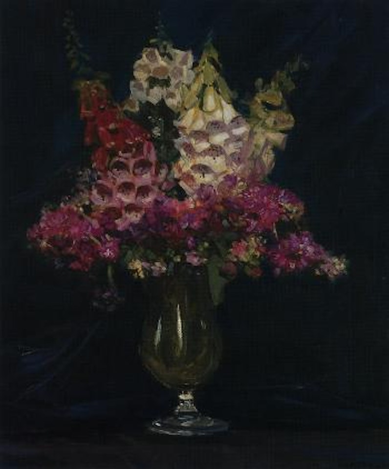 Foxgloves and stocks by Arthur Ernest Streeton