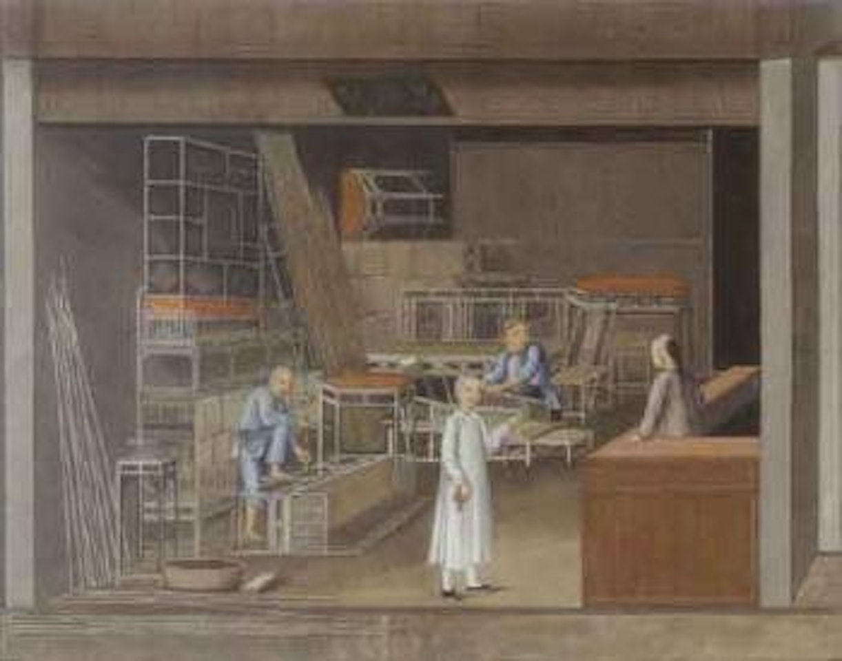 Interior of a bamboo furniture shop by Chinese School