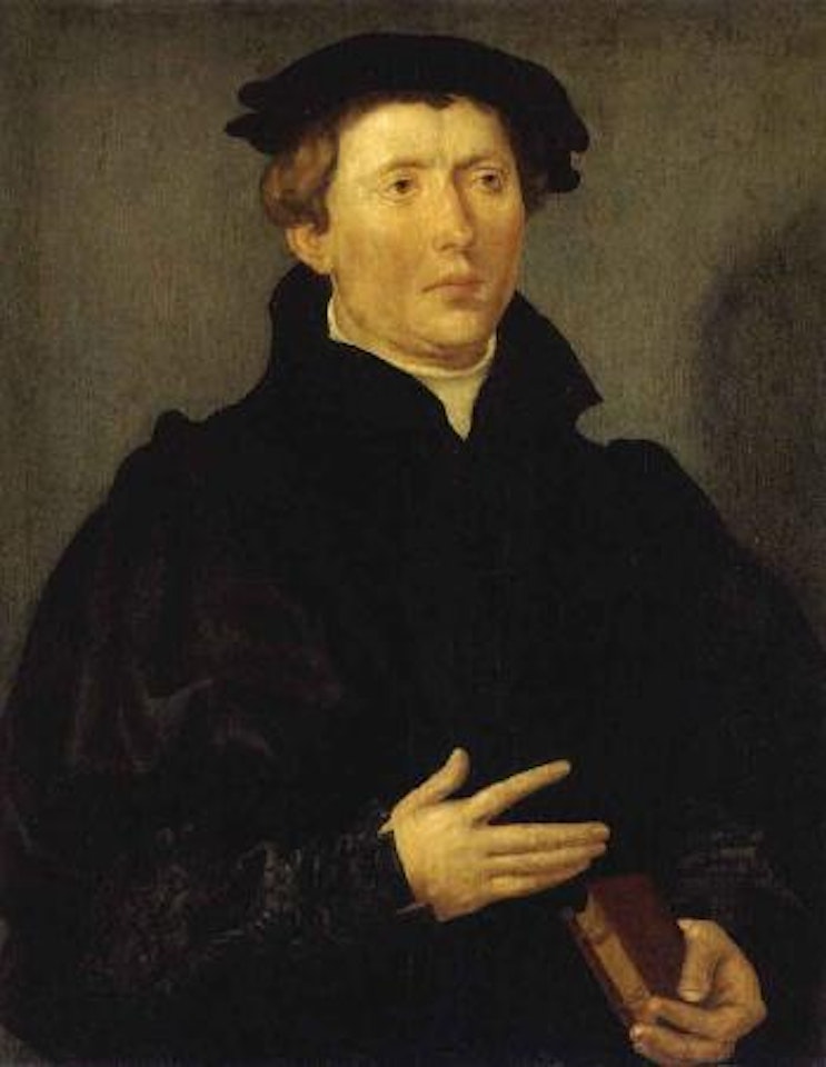 Portrait of man in black cap by Marten Jacobsz van Veen Heemskerk