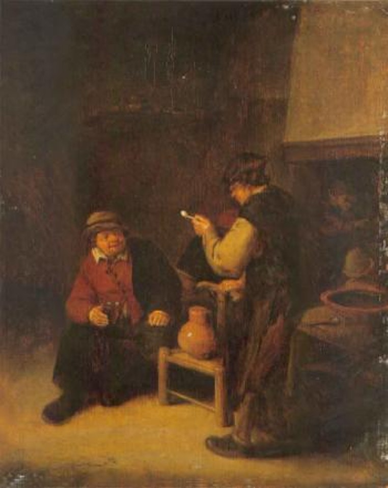 Peasants drinking in an interior by Adriaen van Ostade