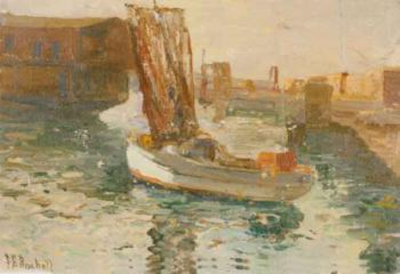 Sailing in a harbour seascape by Franz A Bischoff