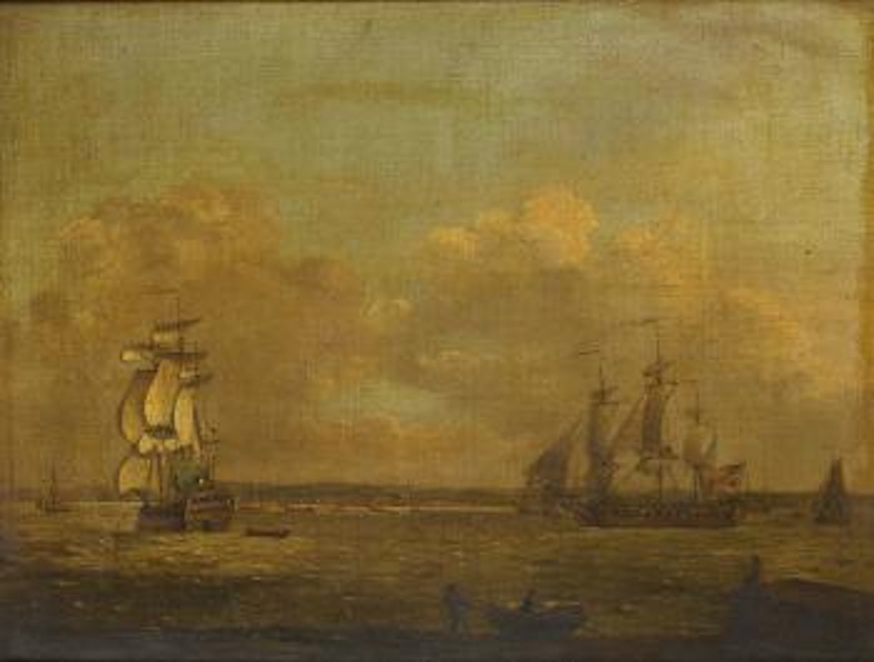 Ships of the fleet in the Hamoaze, with a view of Dock across the water by Francis Swaine