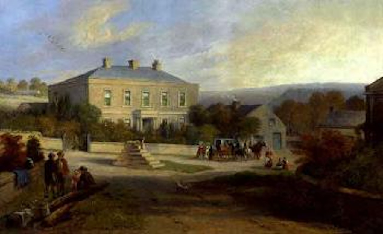 Georgian country house facing a village square by John Wilson Carmichael