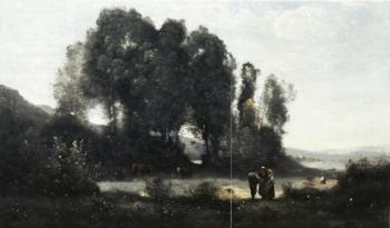 Groupe d'arbres au bord d'un etang by Jean Baptiste Camille Corot