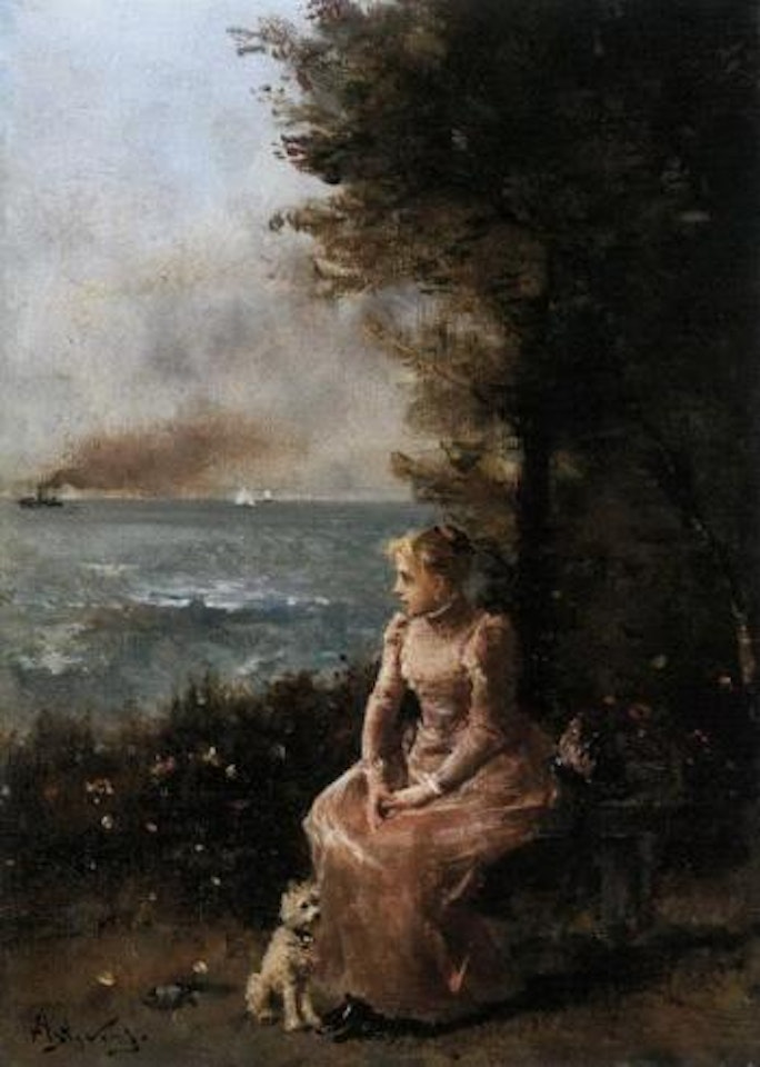 Jeune femme regardant la mer by Alfred Stevens