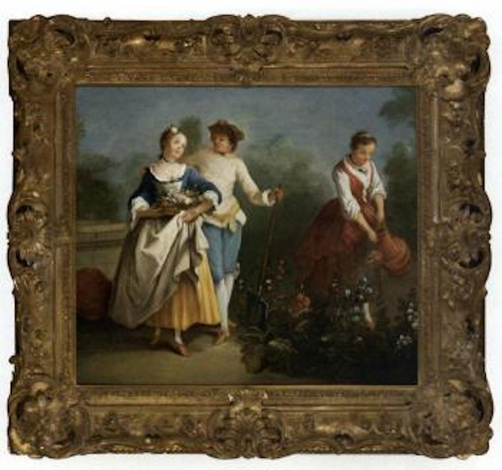 Elegant figures in a garden by Nicolas Lancret