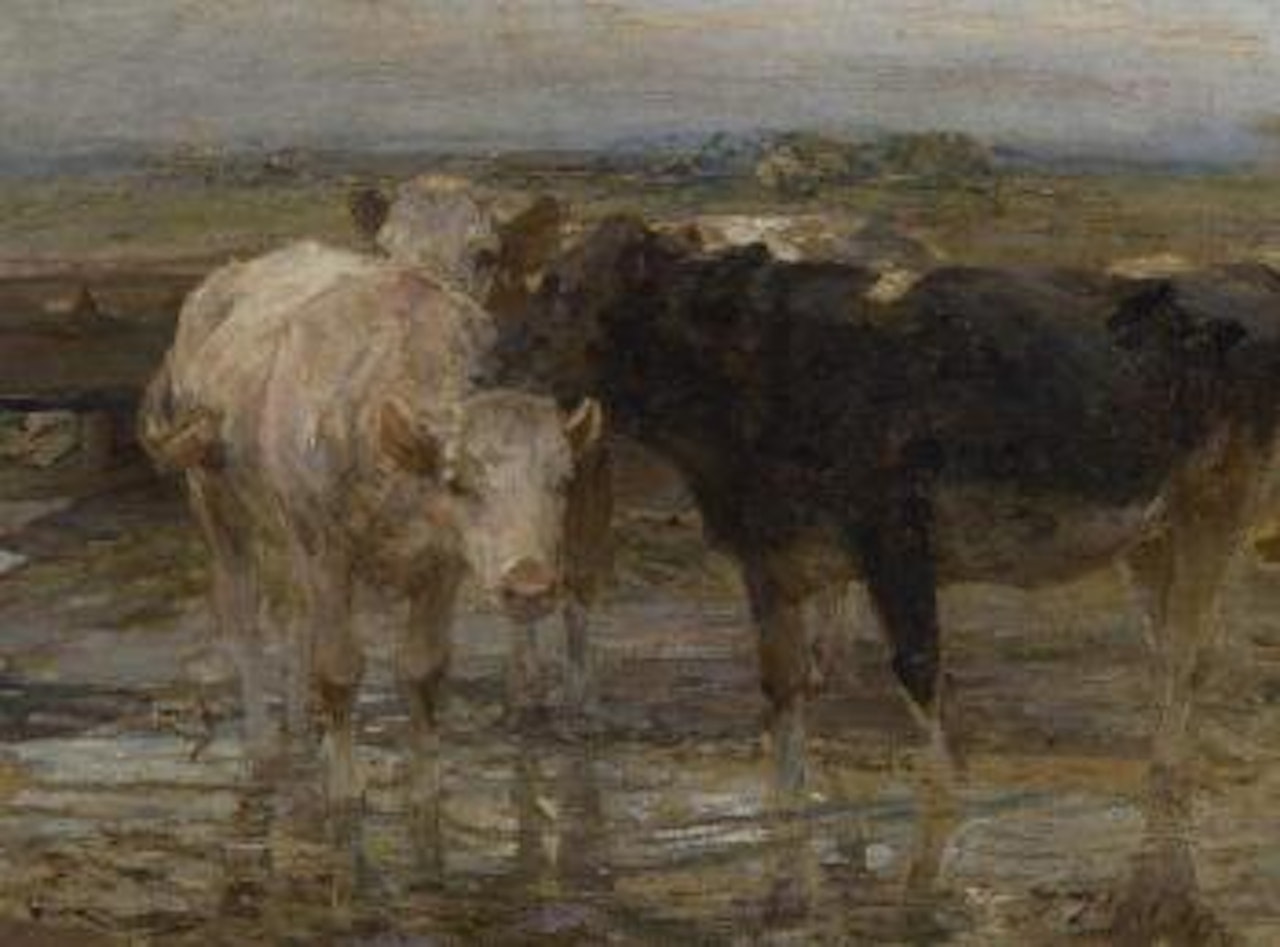 Cattle watering by Heinrich von Zugel