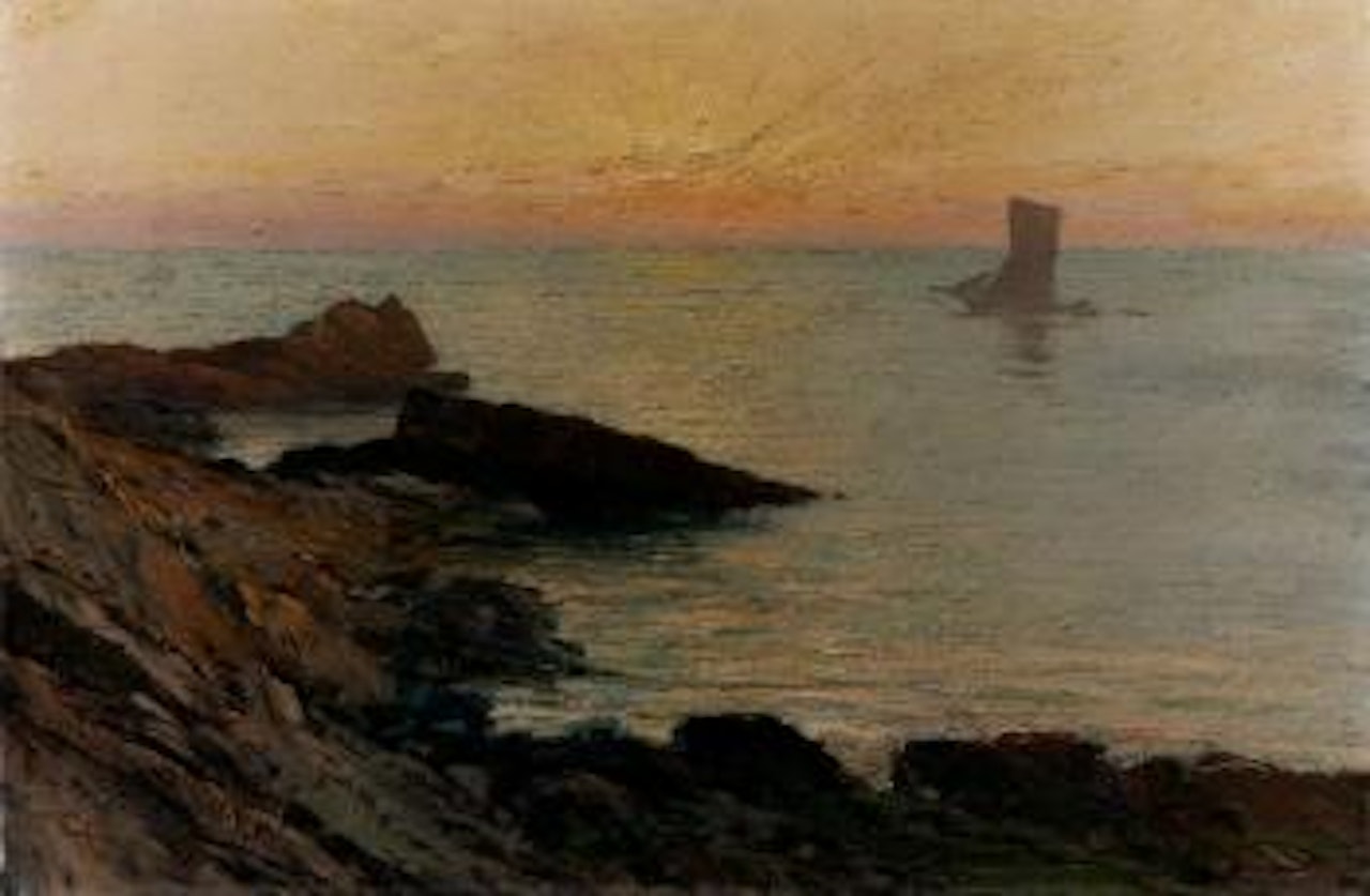 Seascape at sunset by Cesare Bentivoglio