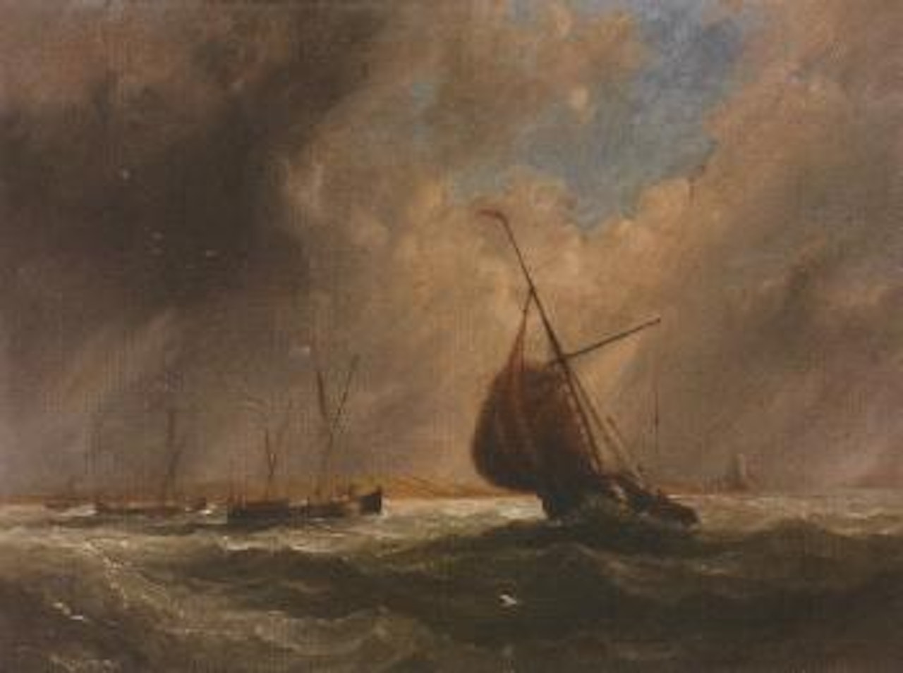 Dutch barges riding out a squall off the Low Countries by John Wilson Carmichael
