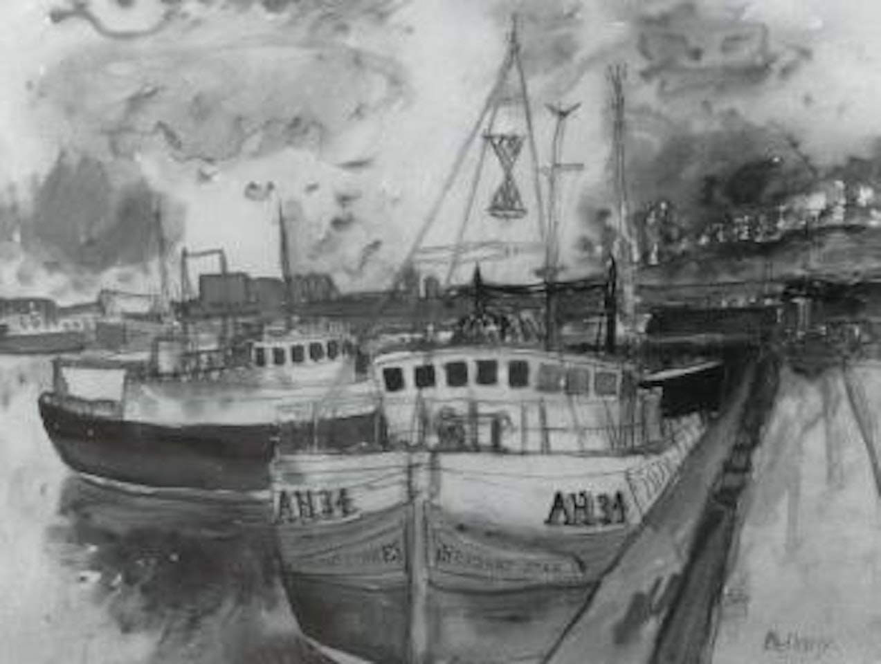 Radiant Star in harbour by John Bellany