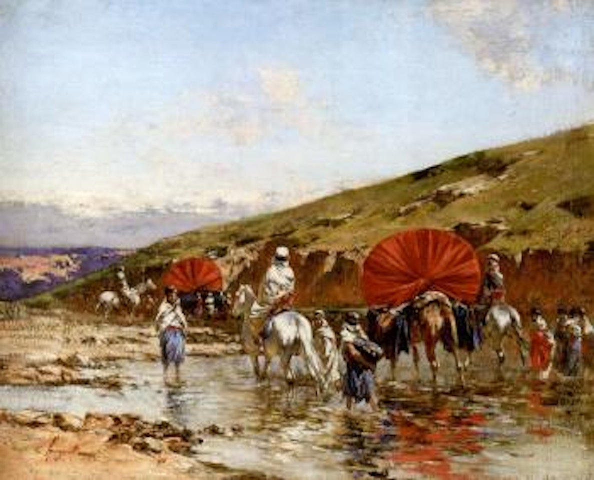 Caravan crossing a stream by Victor Pierre Huguet