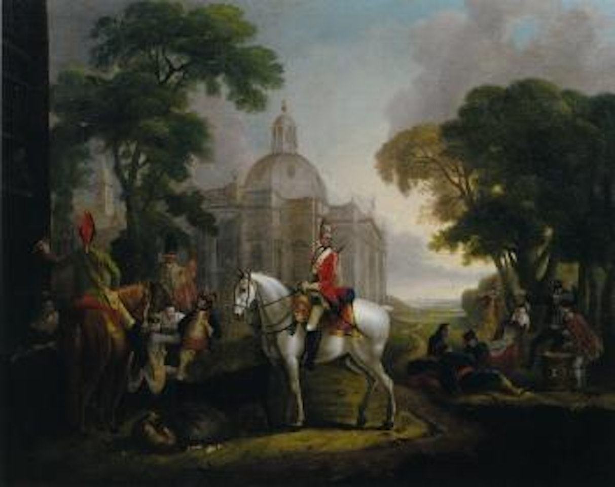 Troopers f the Scots Greys with allied troops during the seven year war, taking refreshments by German School