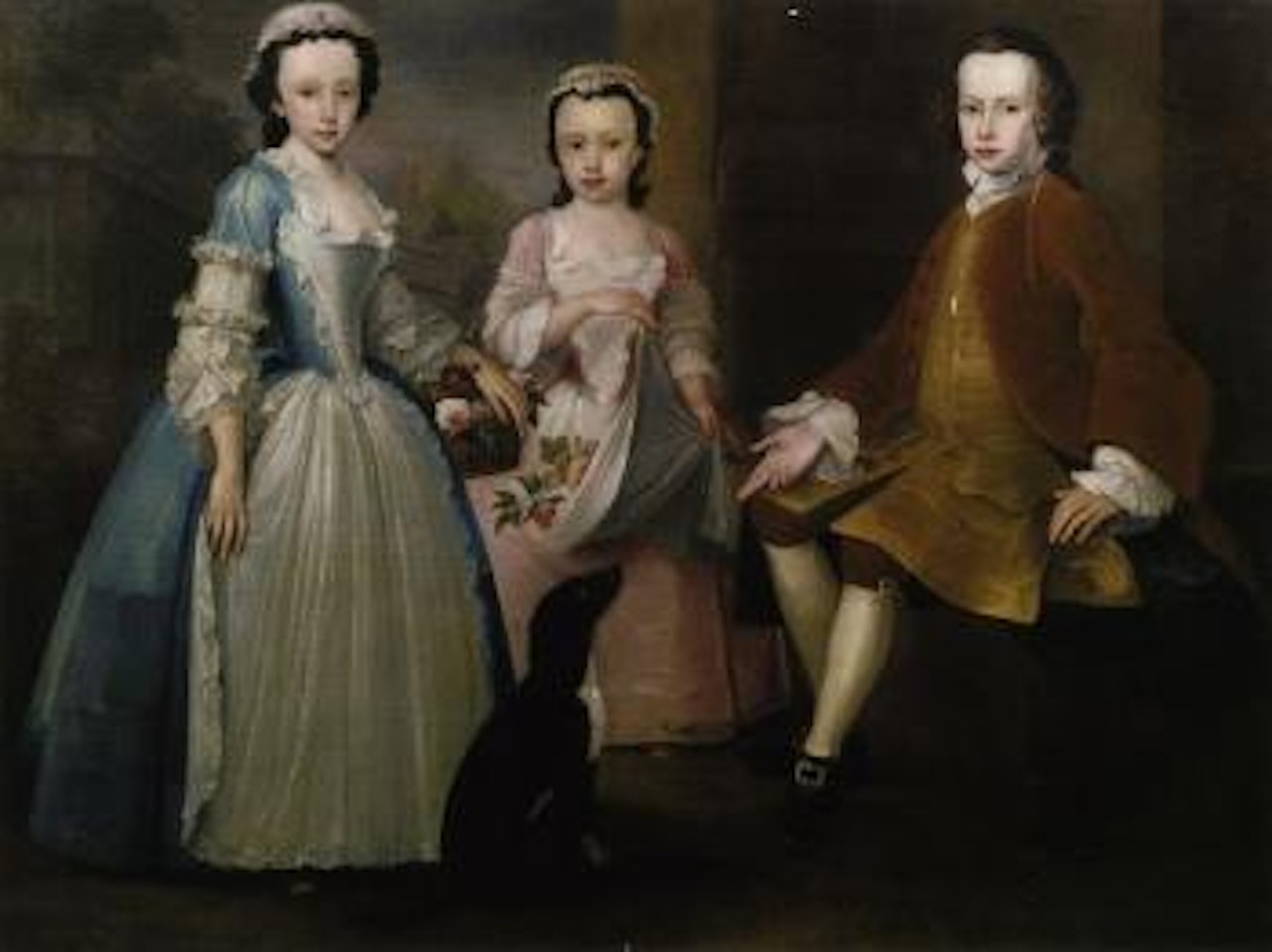 Portrait of three children, and their pet dog by Thomas Hudson