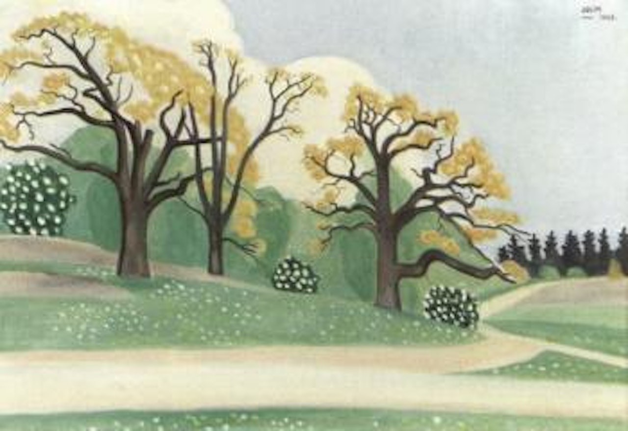 Spring landscape with oak trees by Einar Jolin