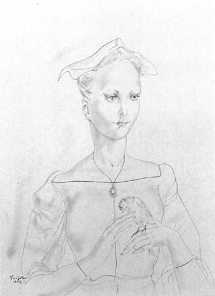 Jeune fille a l'oiseau by Leonard Tsuguharu Foujita