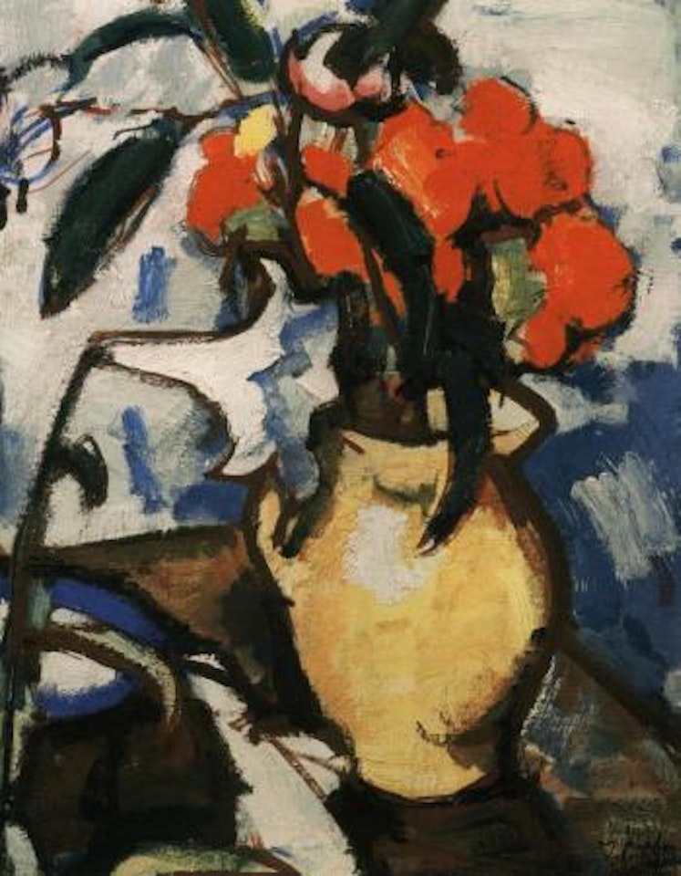 Marigolds in a jug by Samuel John Peploe