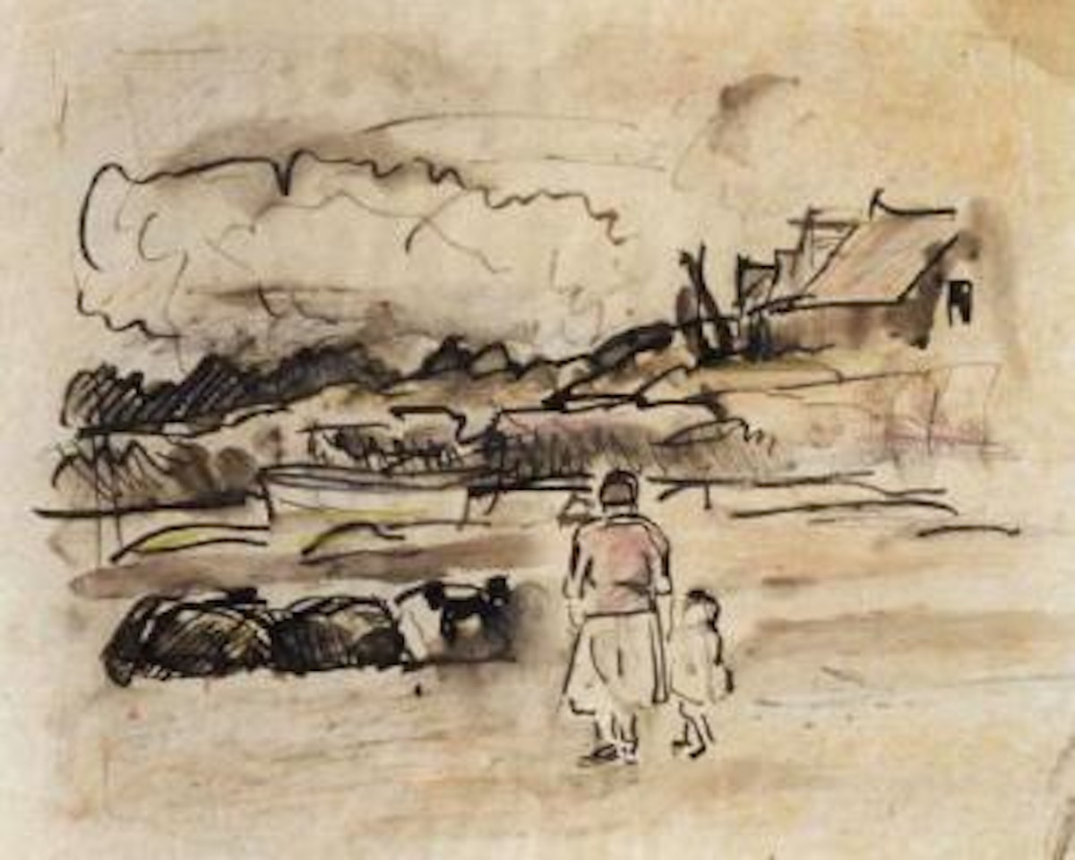 Mother and child on the shore by George Leslie Hunter