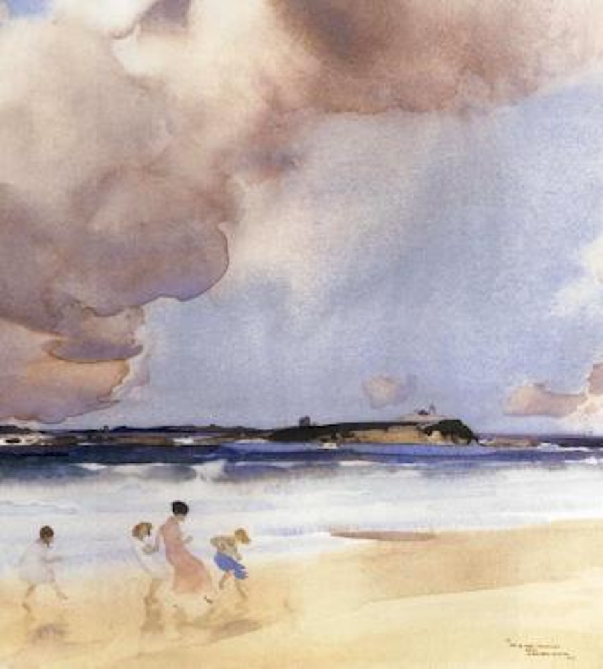 On the beach at Bamburgh, Northumberland by William Russell Flint