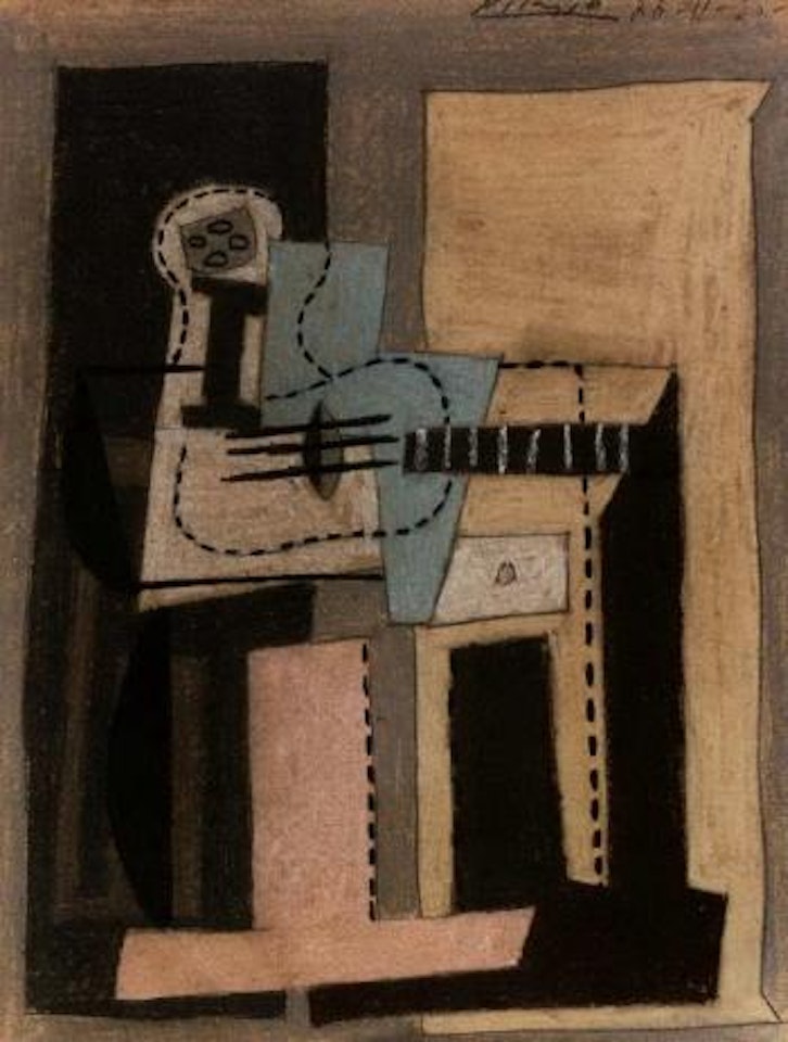 Guitare et compotier sur une table carree by Pablo Picasso
