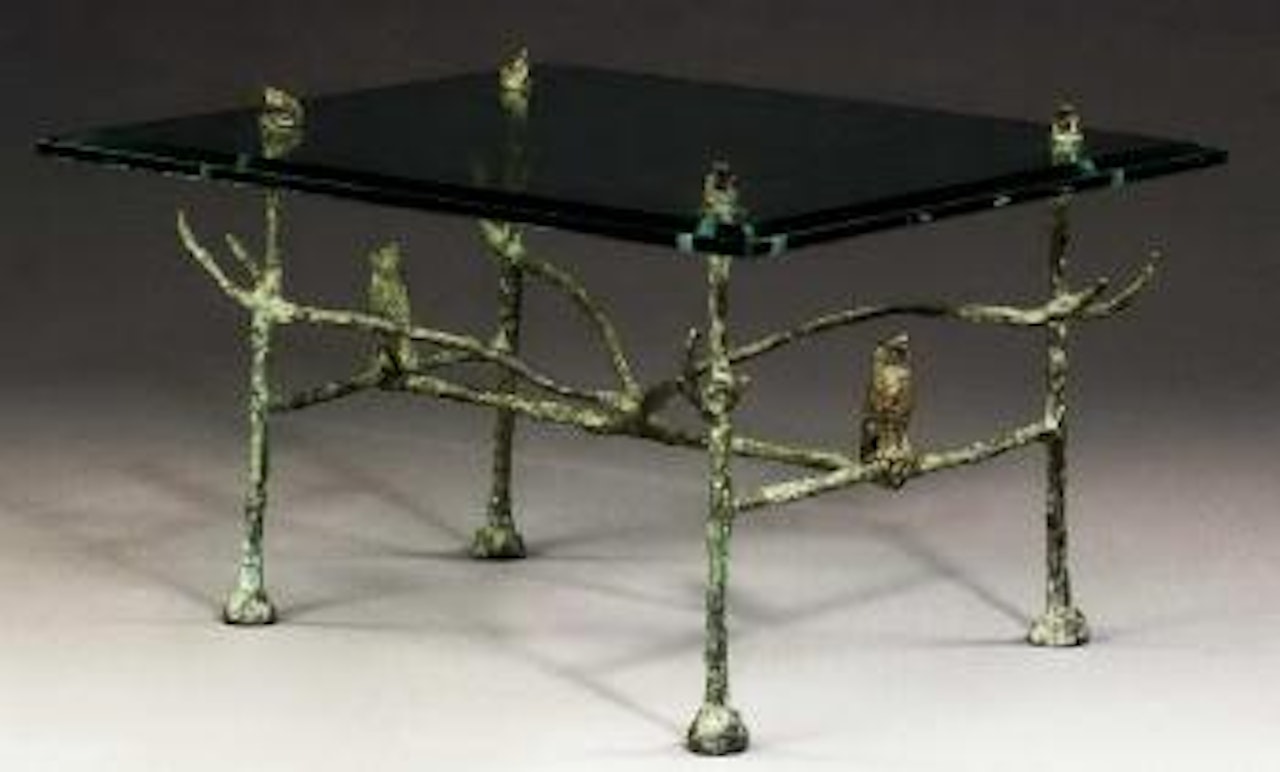 Table basse trapezoidale, modele aux hiboux et aux grenouilles by Diego Giacometti