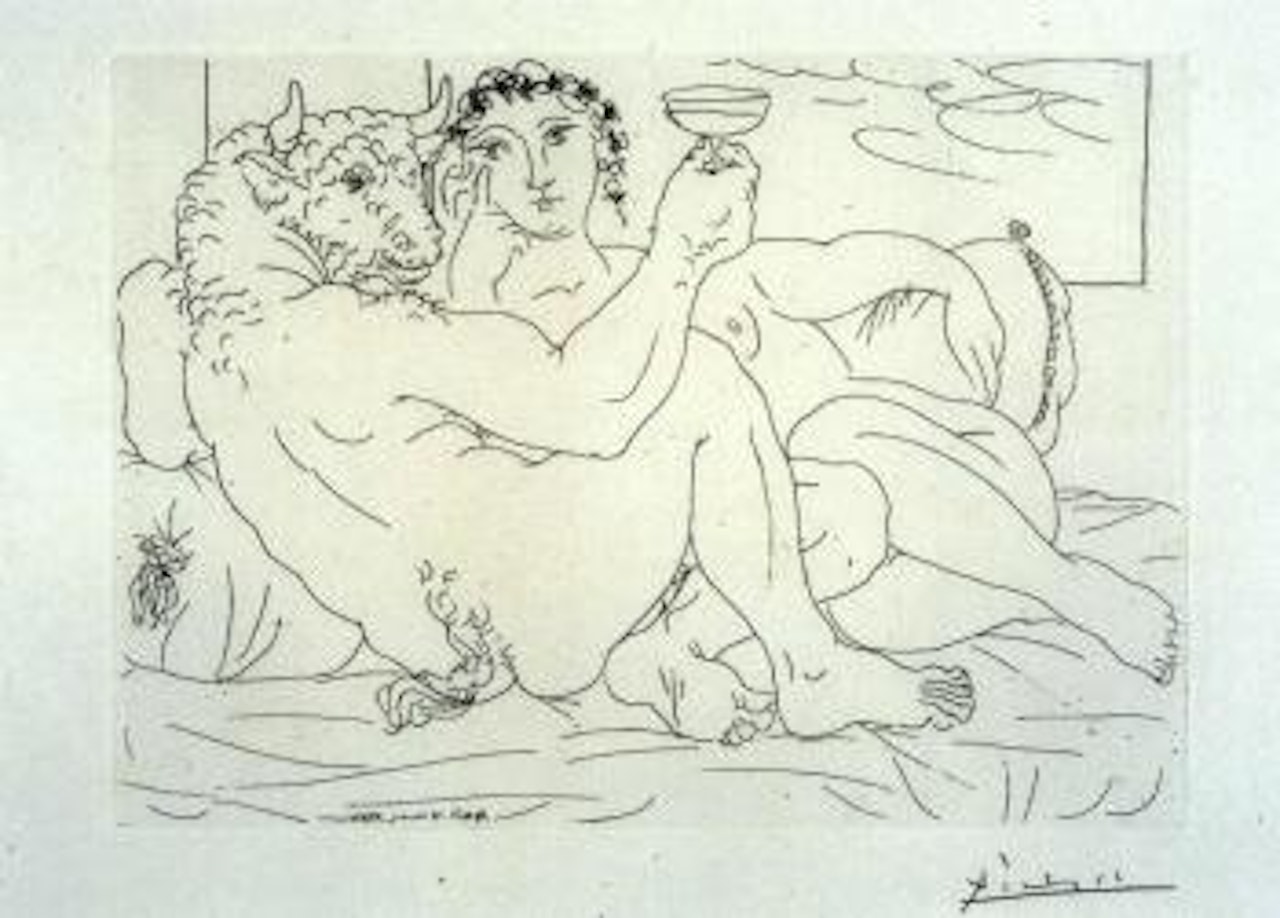 Minotaure une coupe a la main, et jeune femme by Pablo Picasso