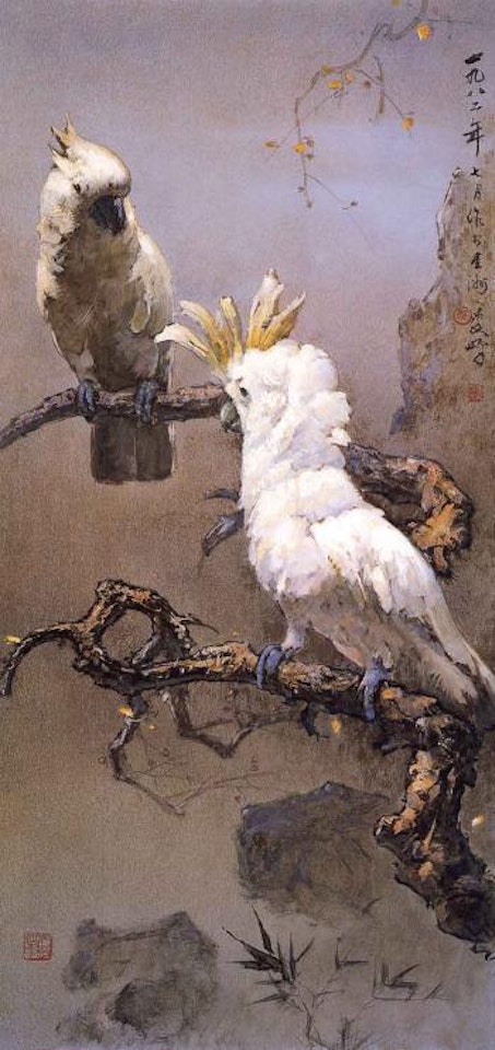 Two parrots by Lee Man Fong