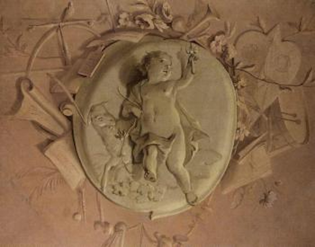 Trompe l'oeil with a putto and a goat. Trompe l'oeil with putto and a lamb by Venetian School