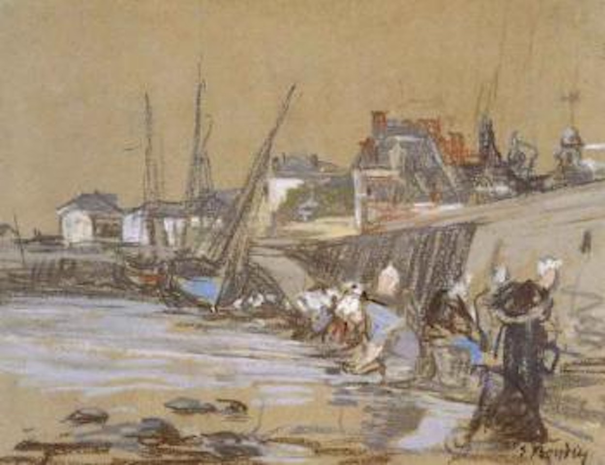 Lavandieres dans le port de Honfleur by Eugène Boudin