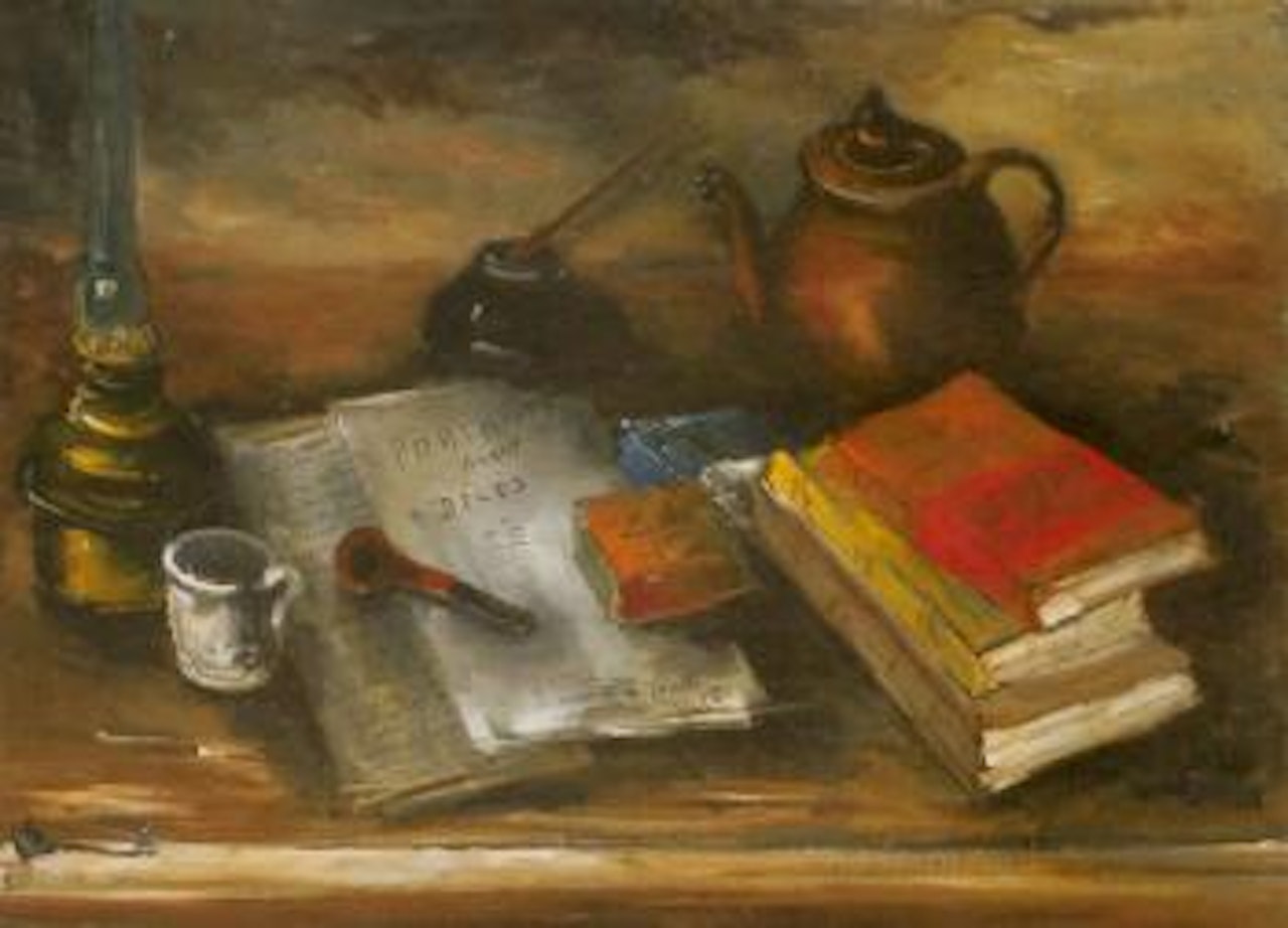 Nature morte avec le manuscrit du Portrait avant deces by Maurice de Vlaminck