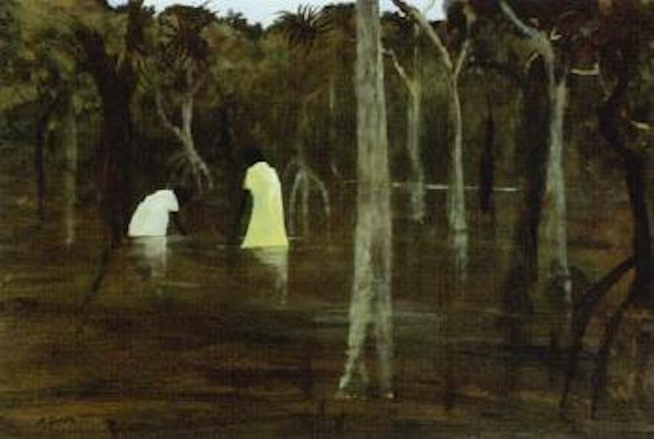 Two figures in a river landscape by Ray Austin Crooke