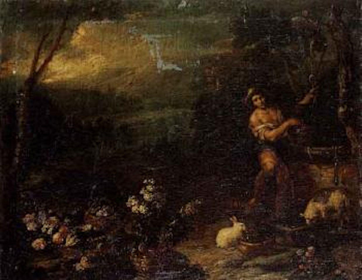 Paysage avec un jardinier au puits by Giuseppe Maria Crespi