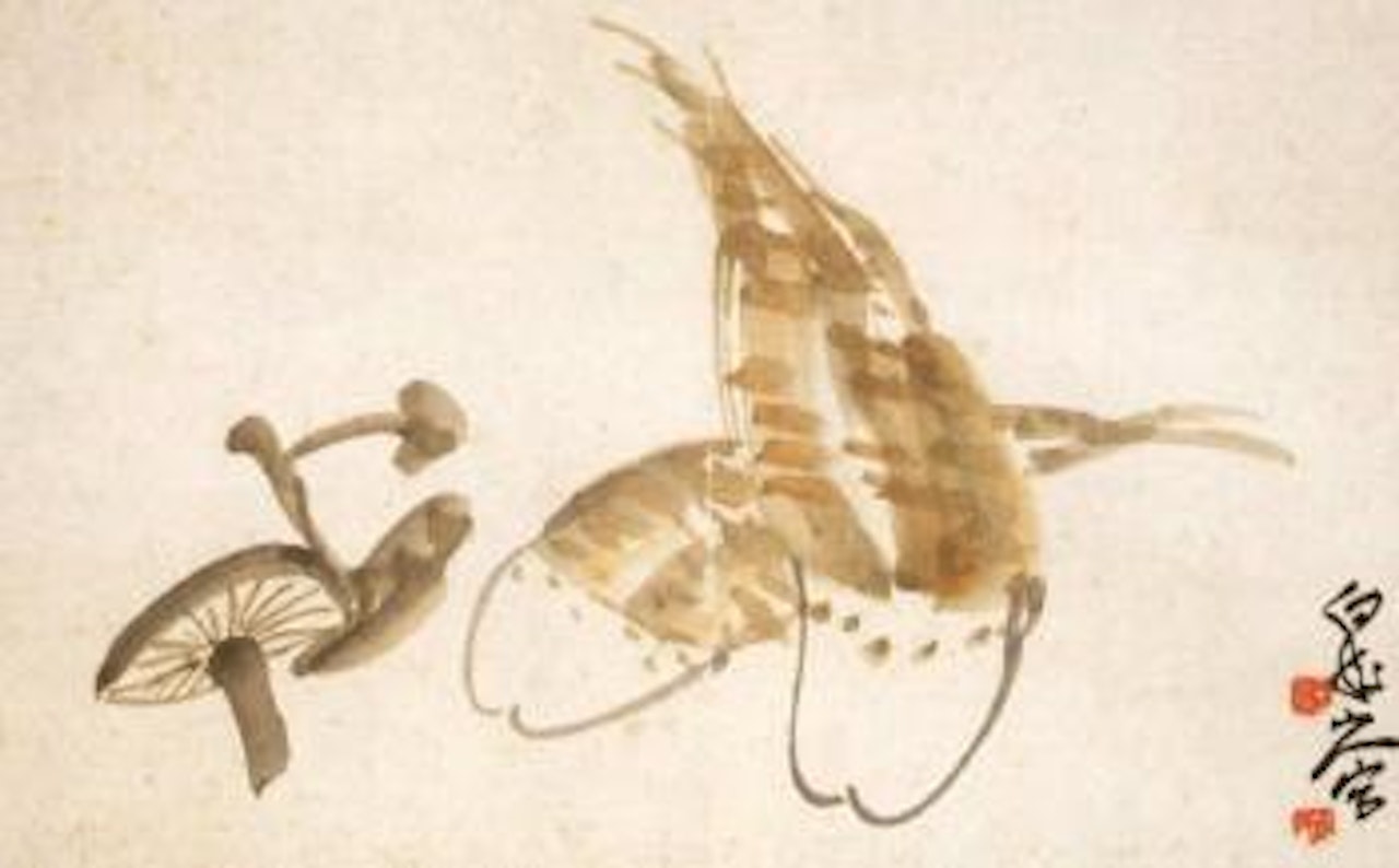 Mushroom and turnip, calligraphy by Wang Zhen