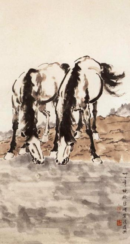 Two horses by Xu Beihong