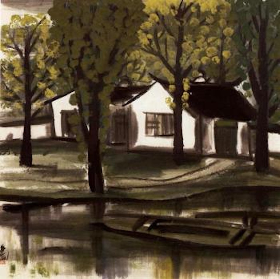 Houses amongst trees by Lin Fengmian