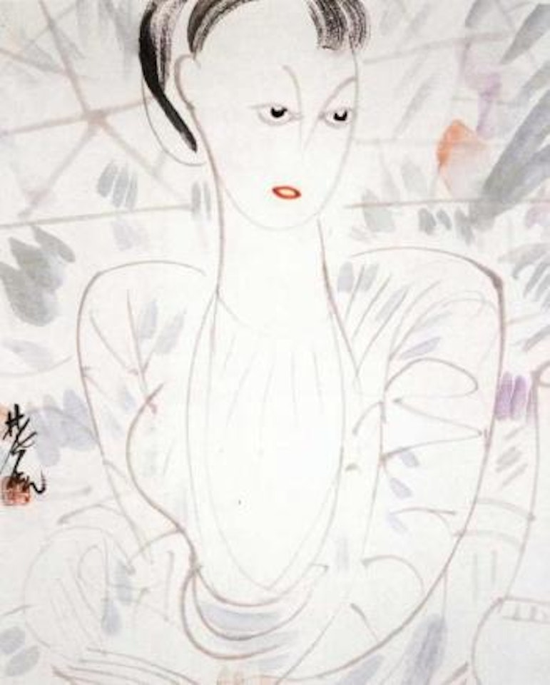 Lady in a garden by Lin Fengmian