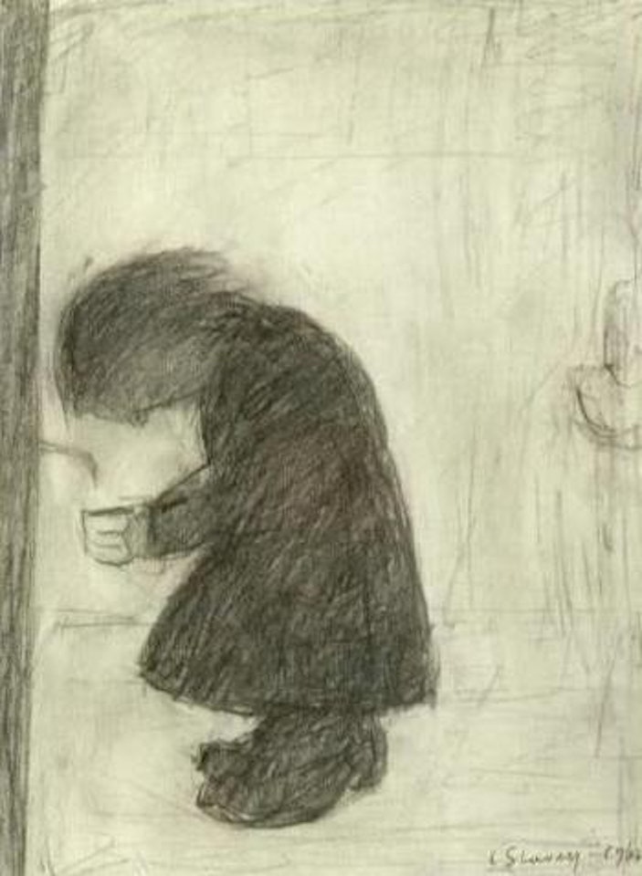 Study for man drinking water by Laurence Stephen Lowry