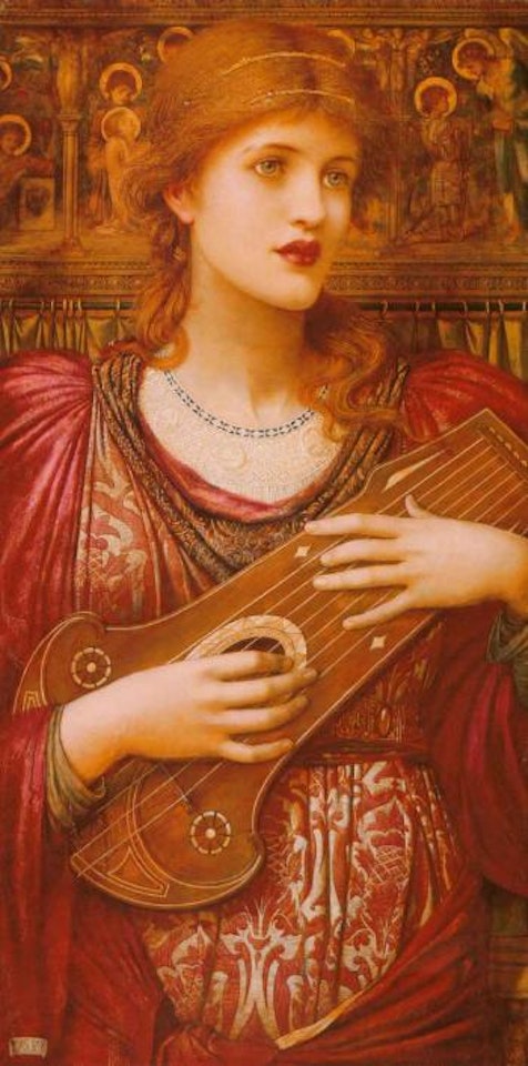 Music, faintly, dies away, thy dear eyes dream that love will live for ave, G F Bodley by John Melhuish Strudwick