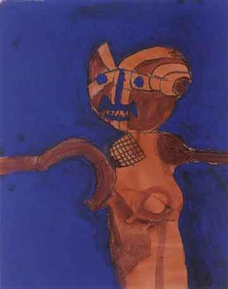 Personnage sur fond bleu by Francisco Toledo