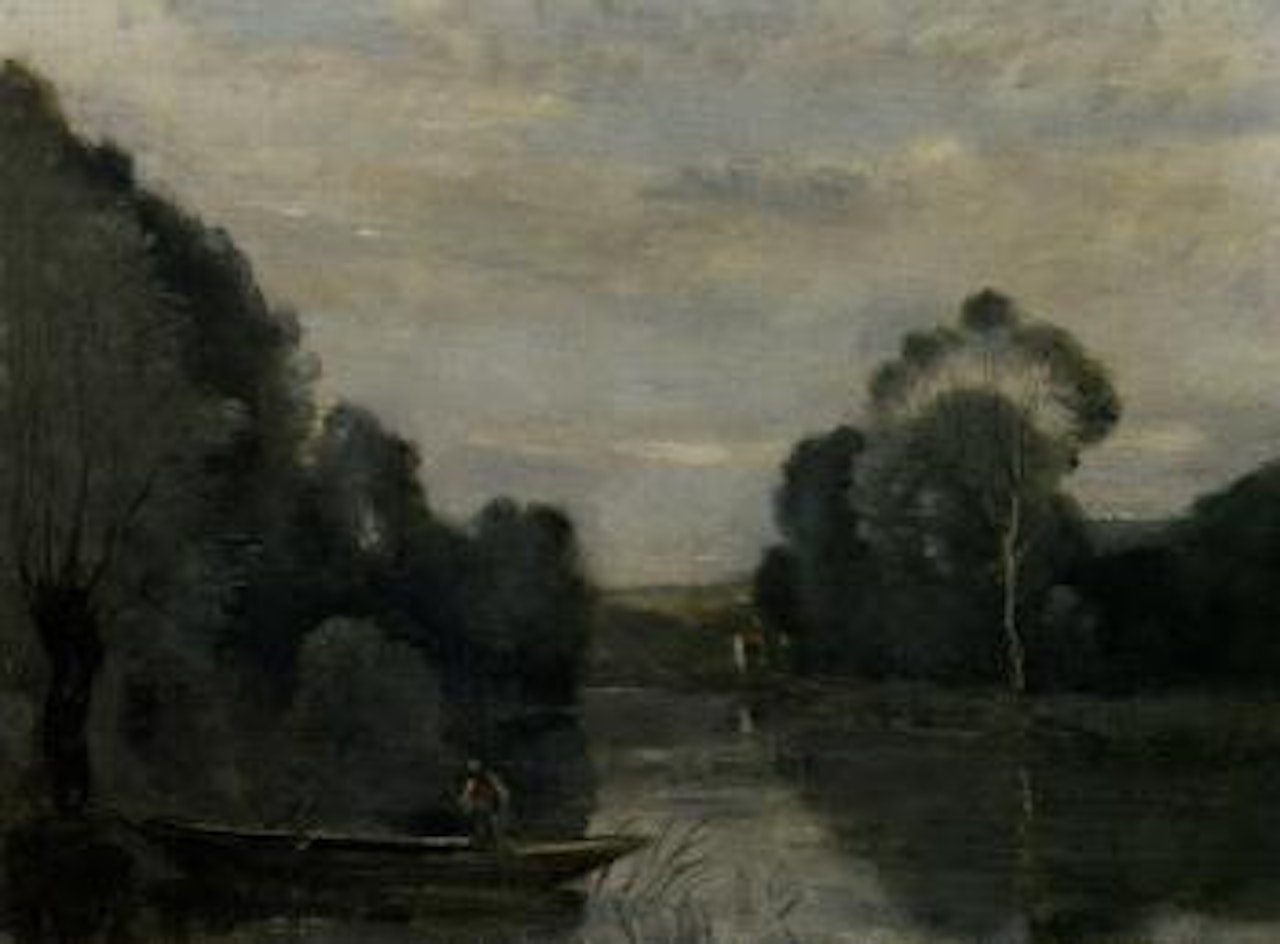 Grez-sur-Loing, Pecheur in Barque, le matin by Jean Baptiste Camille Corot