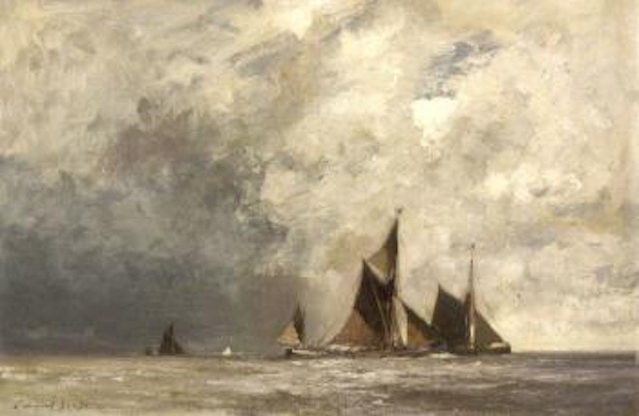 Spritsail barges racing in the Harwich estuary by Edward Seago