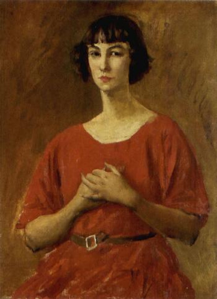 Portrait of a young woman in a red tunic by Augustus Edwin John