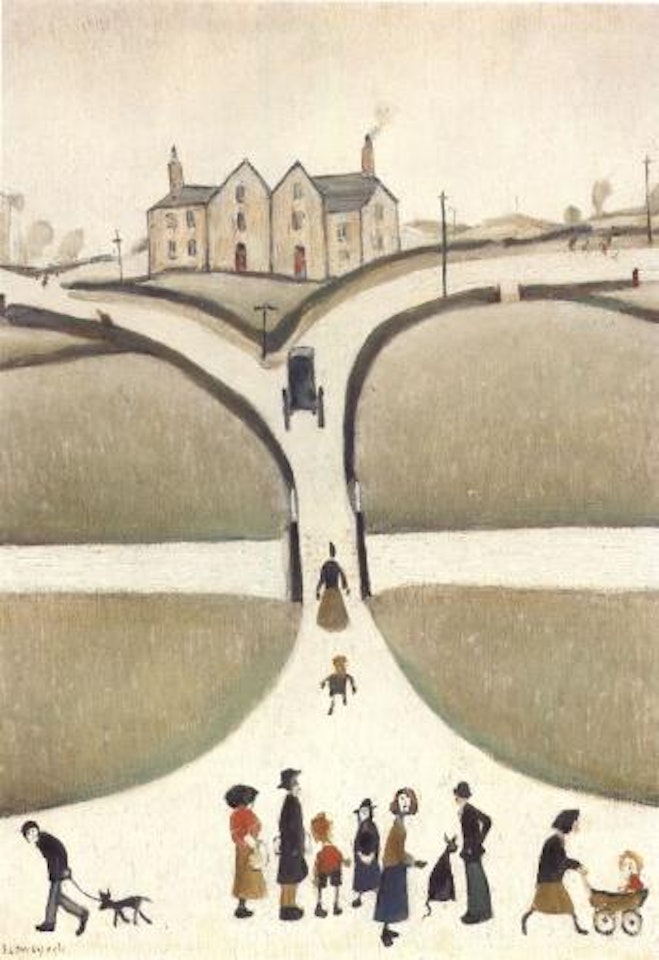Lady crossing a bridge by Laurence Stephen Lowry
