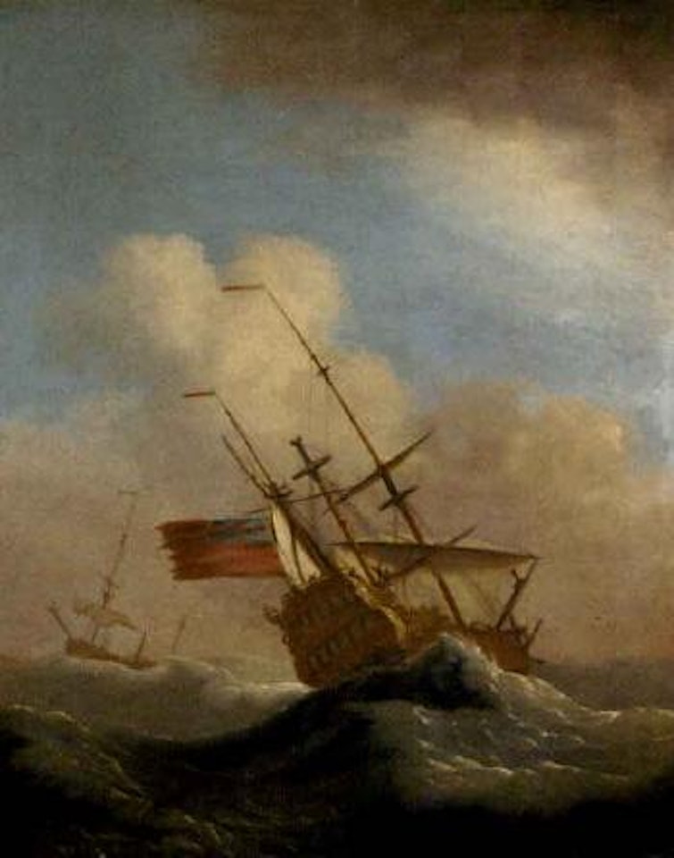 Man-o-war in a swell, with another ship beyond by Peter Monamy