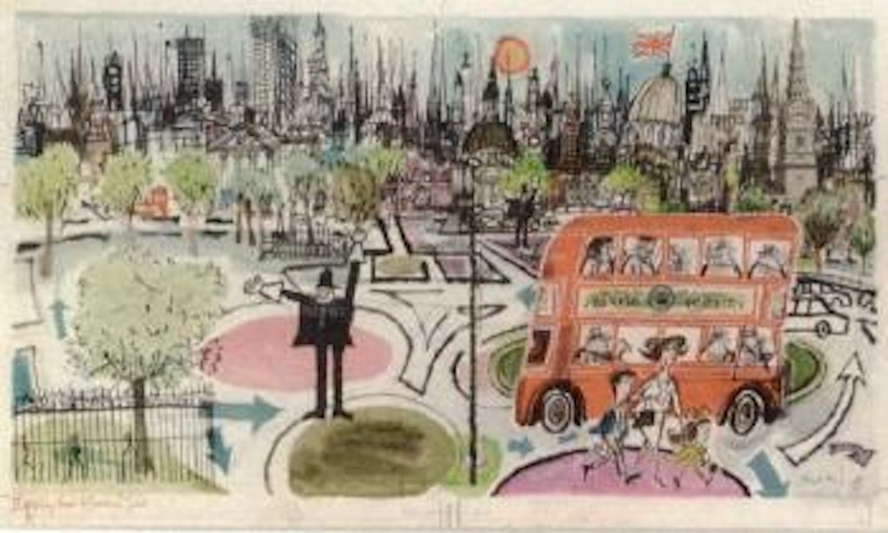 Jacket cover design for Shell Holiday Guide to London by Ronald Searle