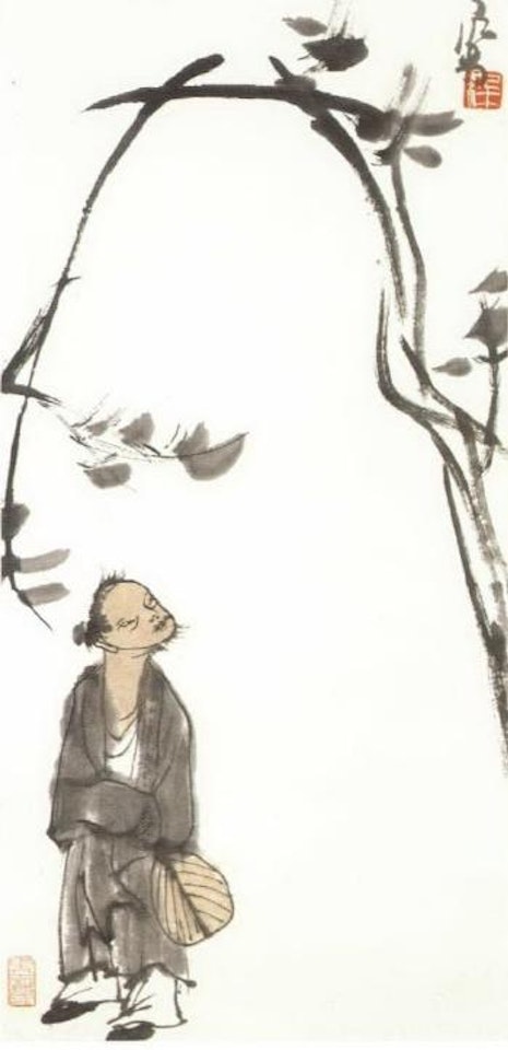 Scholar beneath a tree by Li Keran