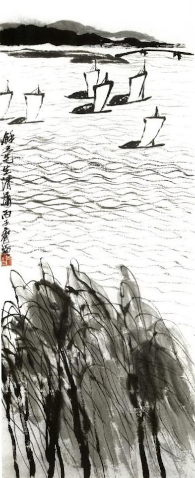 Sailing along the willow bank by Qi Baishi