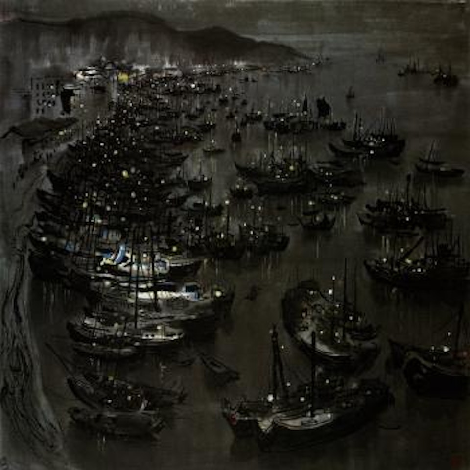 Zhoushan harbour at night by Wu Guanzhong
