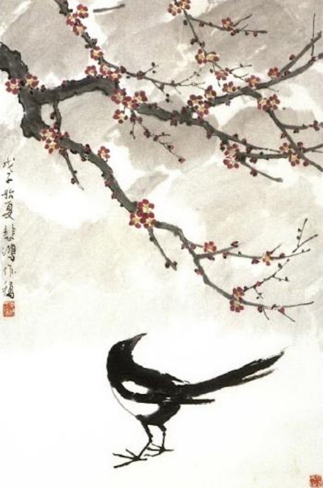 Peach blossom with a magpie by Xu Beihong
